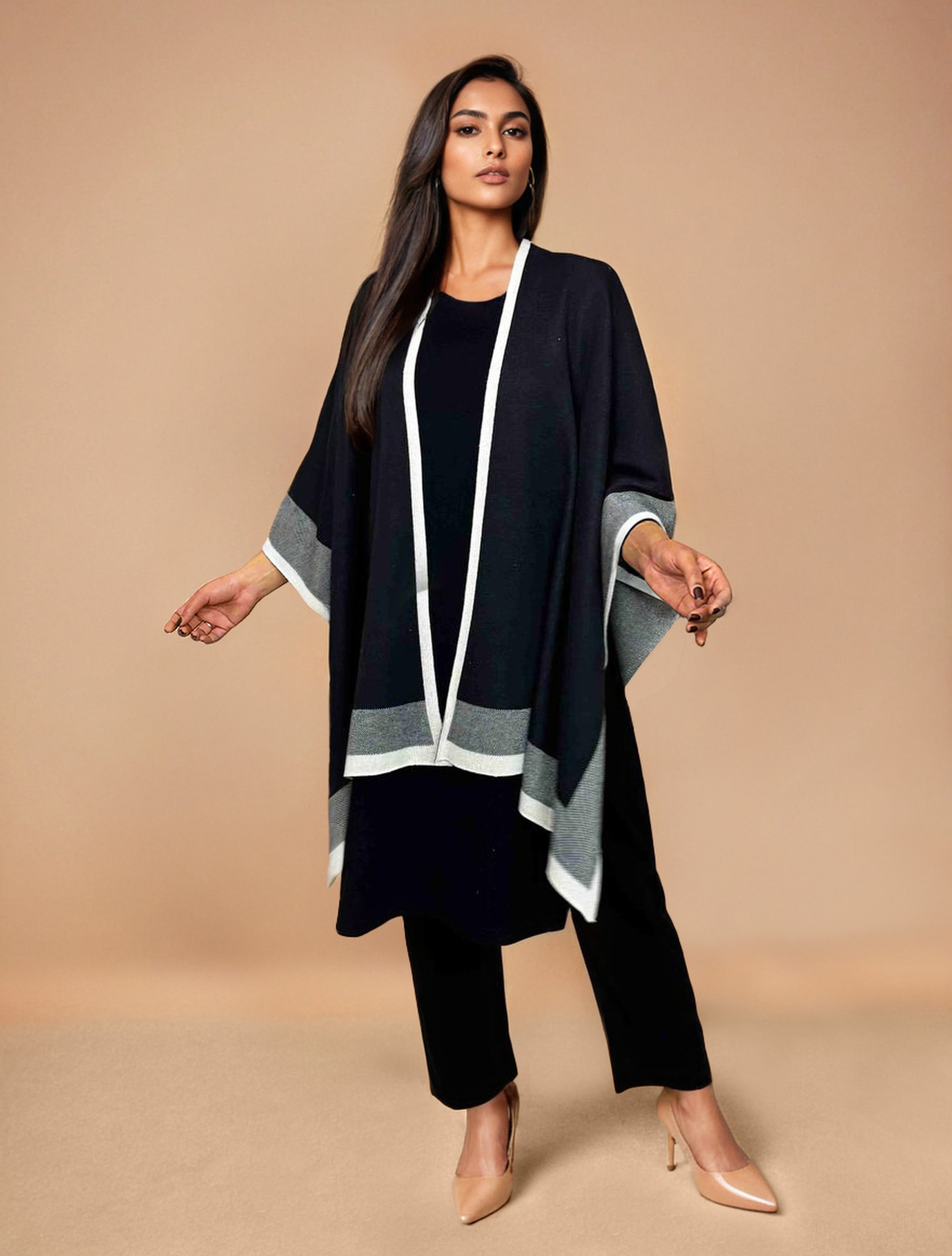 trueBrowns Black Woollen Kaftan Cape - Distacart
