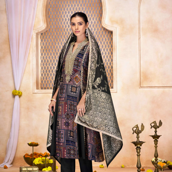 BulBul Rashmi Abstract Printed Black Kurta Set with Dupatta