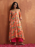 Thumbnail for trueBrowns Orange Floral Print A-line Kurta Set - Distacart
