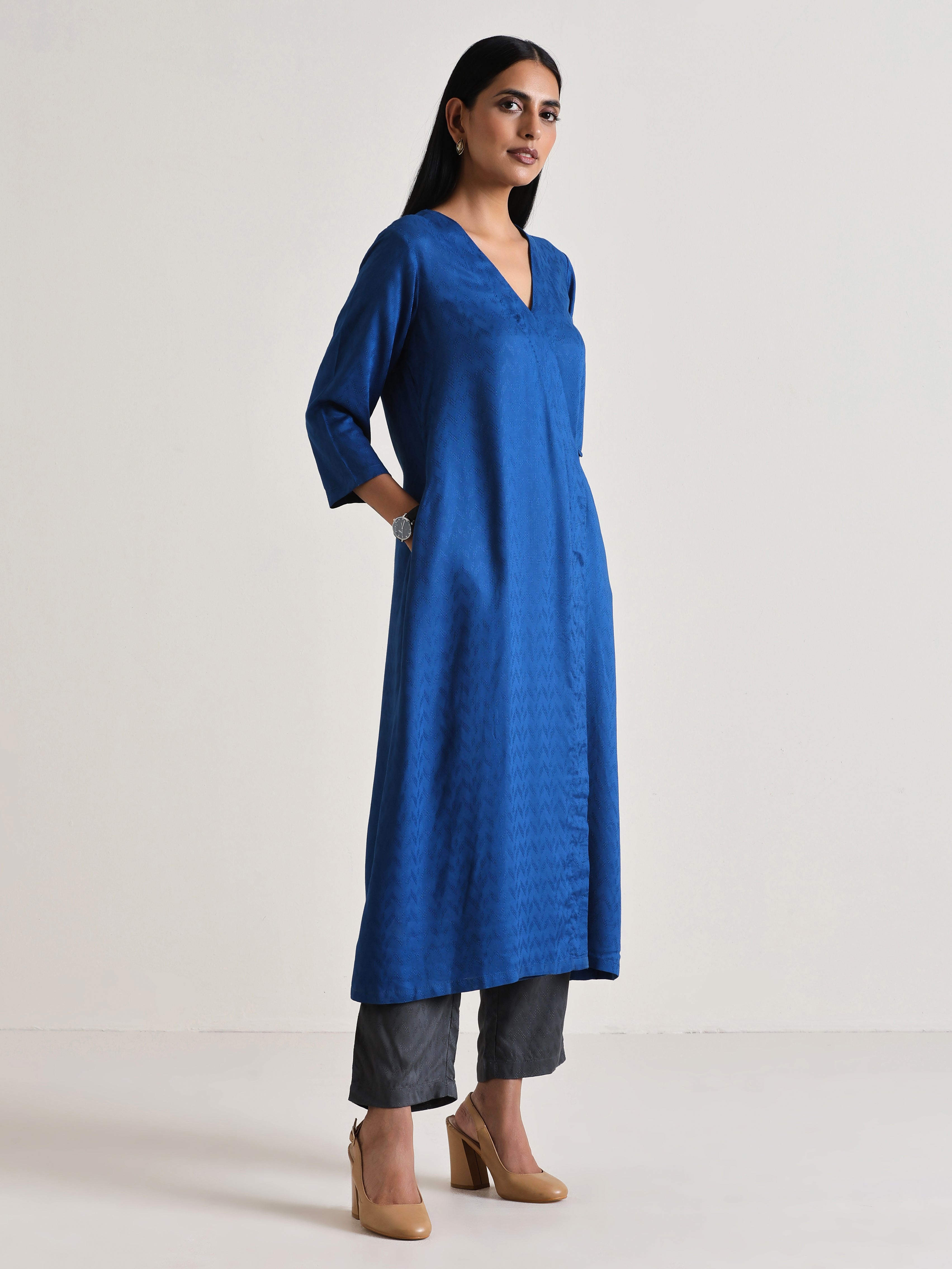 trueBrowns Ink Blue Angrakha Kurta Set - Distacart
