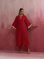 Thumbnail for trueBrowns Red Straight Cotton Dobby Kurta Set - Distacart