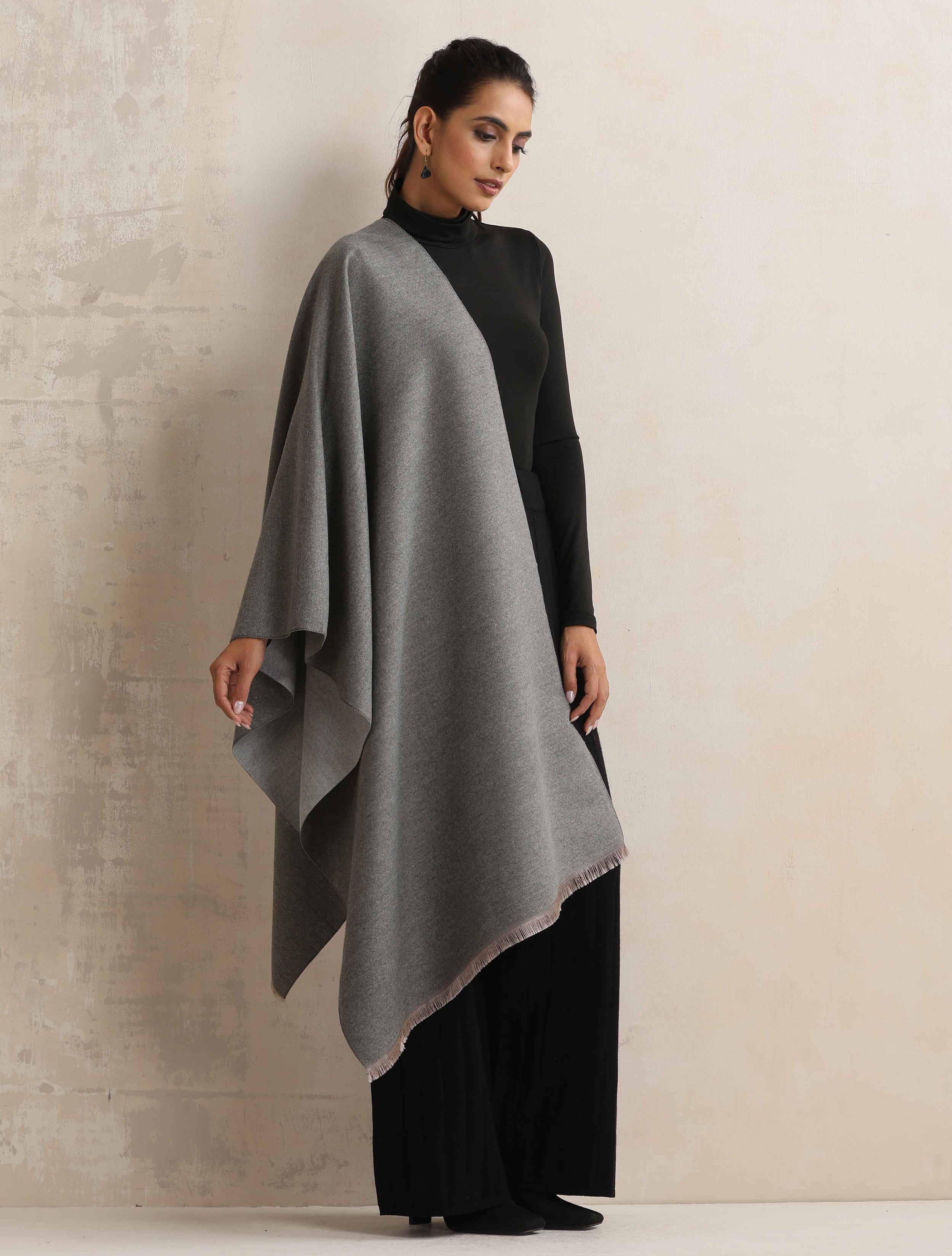 trueBrowns Grey Reversible Woollen Stole - Distacart