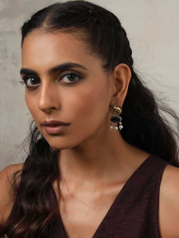 trueBrowns Gold Elephant Embossed Dangle Earrings - Distacart