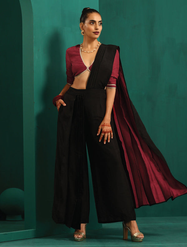 trueBrowns Black Silk Palazzo Stitched Saree - Distacart