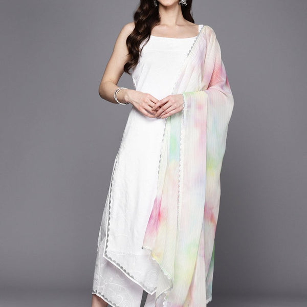 Ahalyaa Floral Embroidered Gotta Patti Pure Cotton Kurta With Palazzos & Dupatta - Distacart