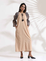 Thumbnail for trueBrowns Beige Cotton Print Long Dress