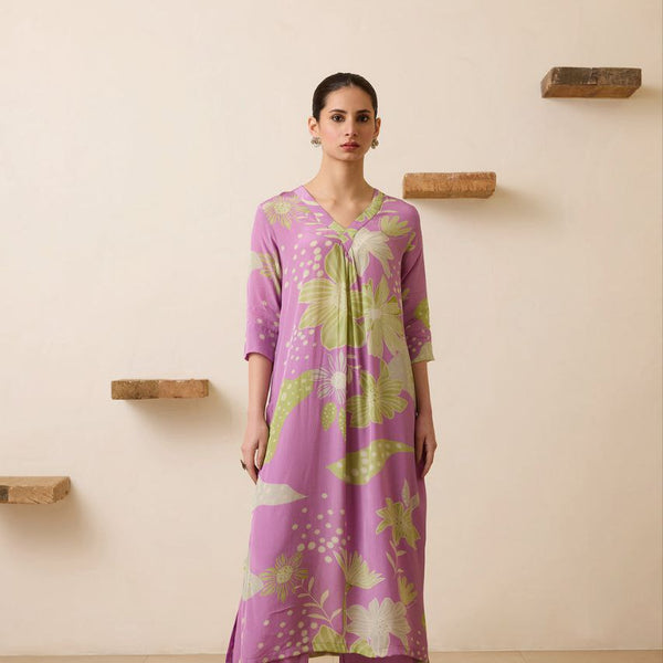 NOZ2TOZ Women's Floral Printed Knee Length V Neck Kurta Set - Distacart