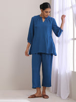 Thumbnail for trueBrowns Classic Blue Dobby Pleated Co-Ord Set - Distacart