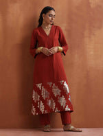 Thumbnail for trueBrowns Rust Metallic Straight Kurta Set