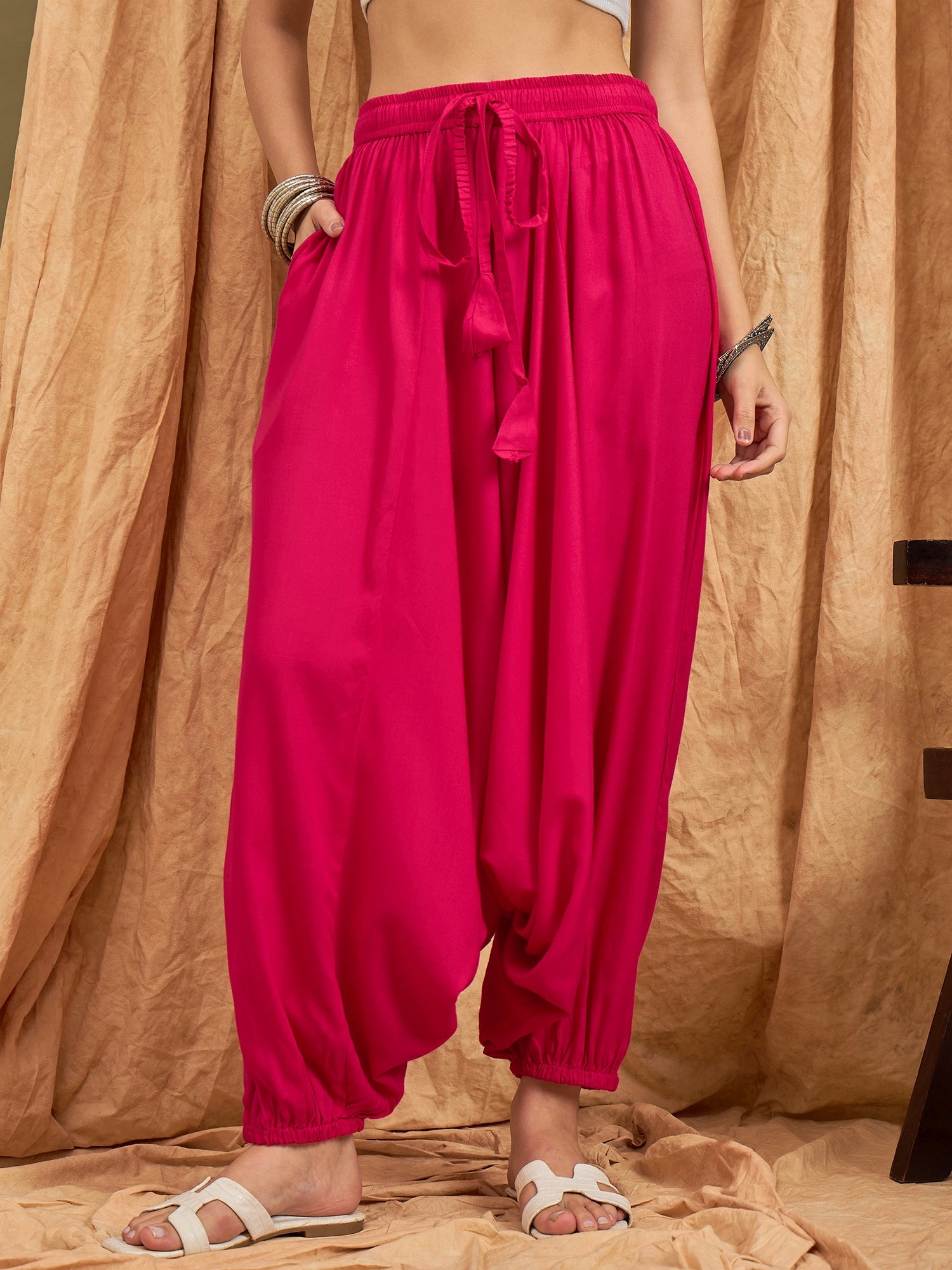 InWeave Fuchsia Solid Harem Pant - Distacart