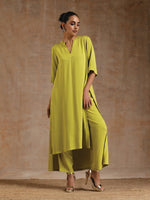 Thumbnail for trueBrowns Lime Modal Satin High-Low Relax Kurta Set - Distacart