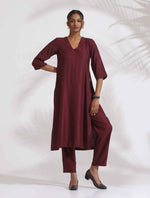 Thumbnail for trueBrowns Maroon Dobby Kurta Set