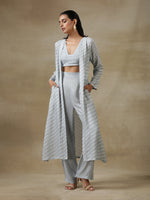Thumbnail for trueBrowns Grey Bandhani Printed Silk Overlay Jacket Blouse Pant Set - Distacart