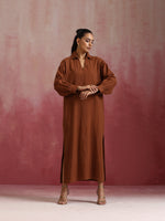 Thumbnail for trueBrowns Brown Cotton Dobby Dress - Distacart