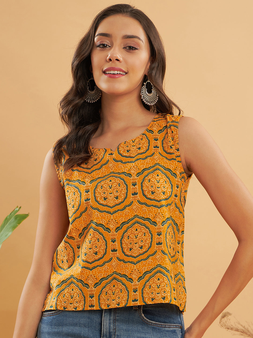 InWeave Haldi Yellow Mughal Kalamkari W/U Top - Distacart