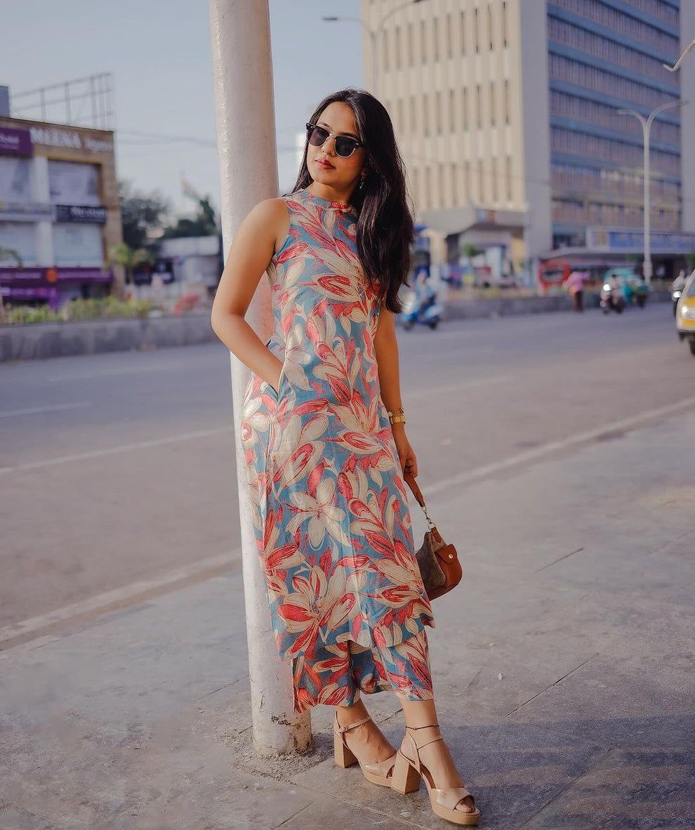 NOZ2TOZ Women's leaf Printed Knee Length Co-ords Set - Distacart