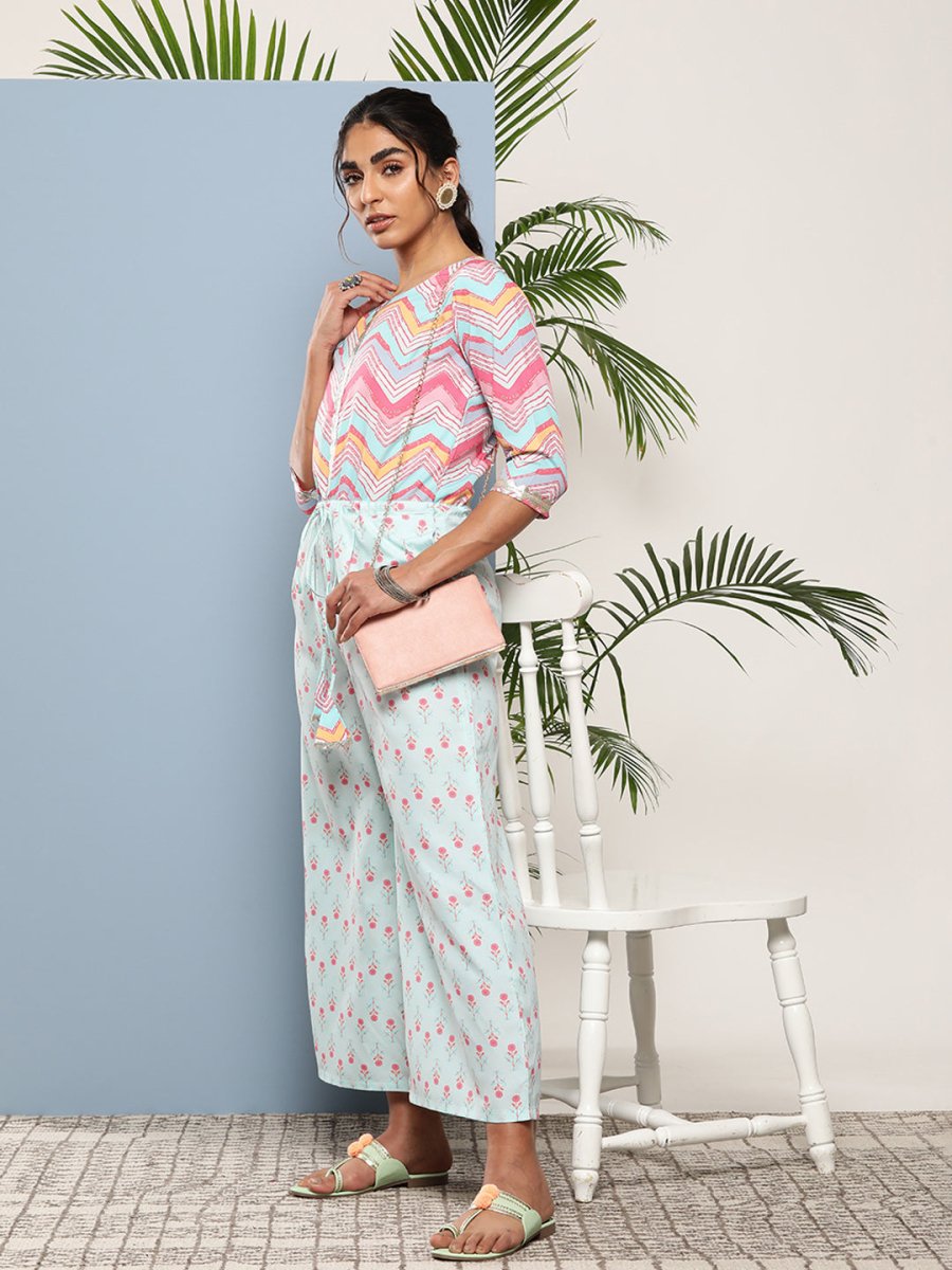 Ahalyaa Printed Waist Tie-Ups Basic Jumpsuit - Distacart