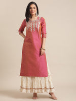 Thumbnail for Varanga Women Gota Patti Embroidered Dual Tone Dobby Kurta - Distacart