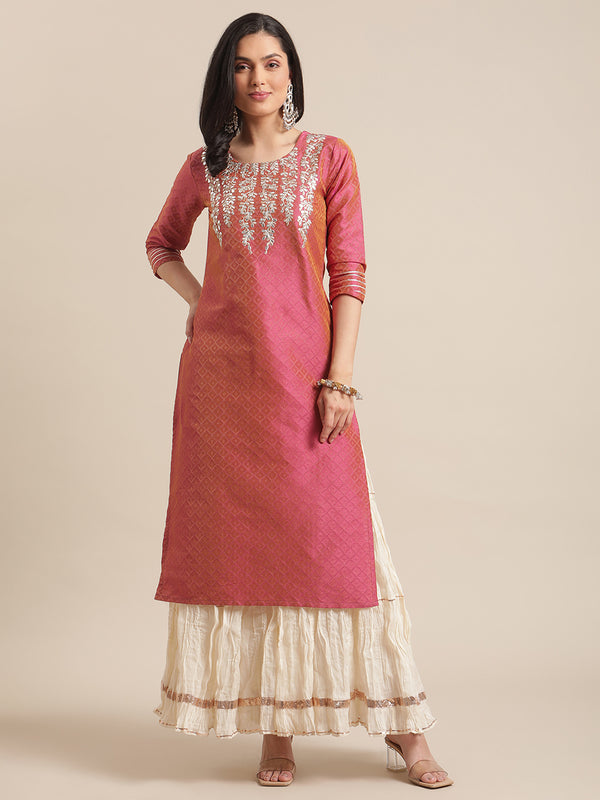 Varanga Women Gota Patti Embroidered Dual Tone Dobby Kurta - Distacart