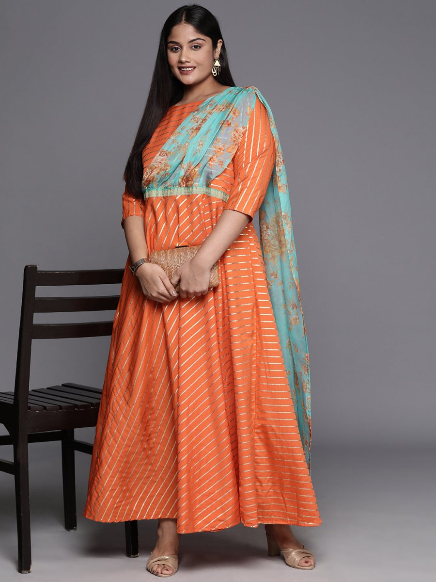 Ahalyaa Plus Size Boat neck Maxi Ethnic Dress - Distacart