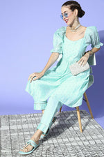 Thumbnail for Ahika Sky Blue Poly Chanderi Square Neck Kurta Set