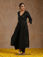 Thumbnail for trueBrowns Black Gold Cotton Angrakha Kurta Set - Distacart