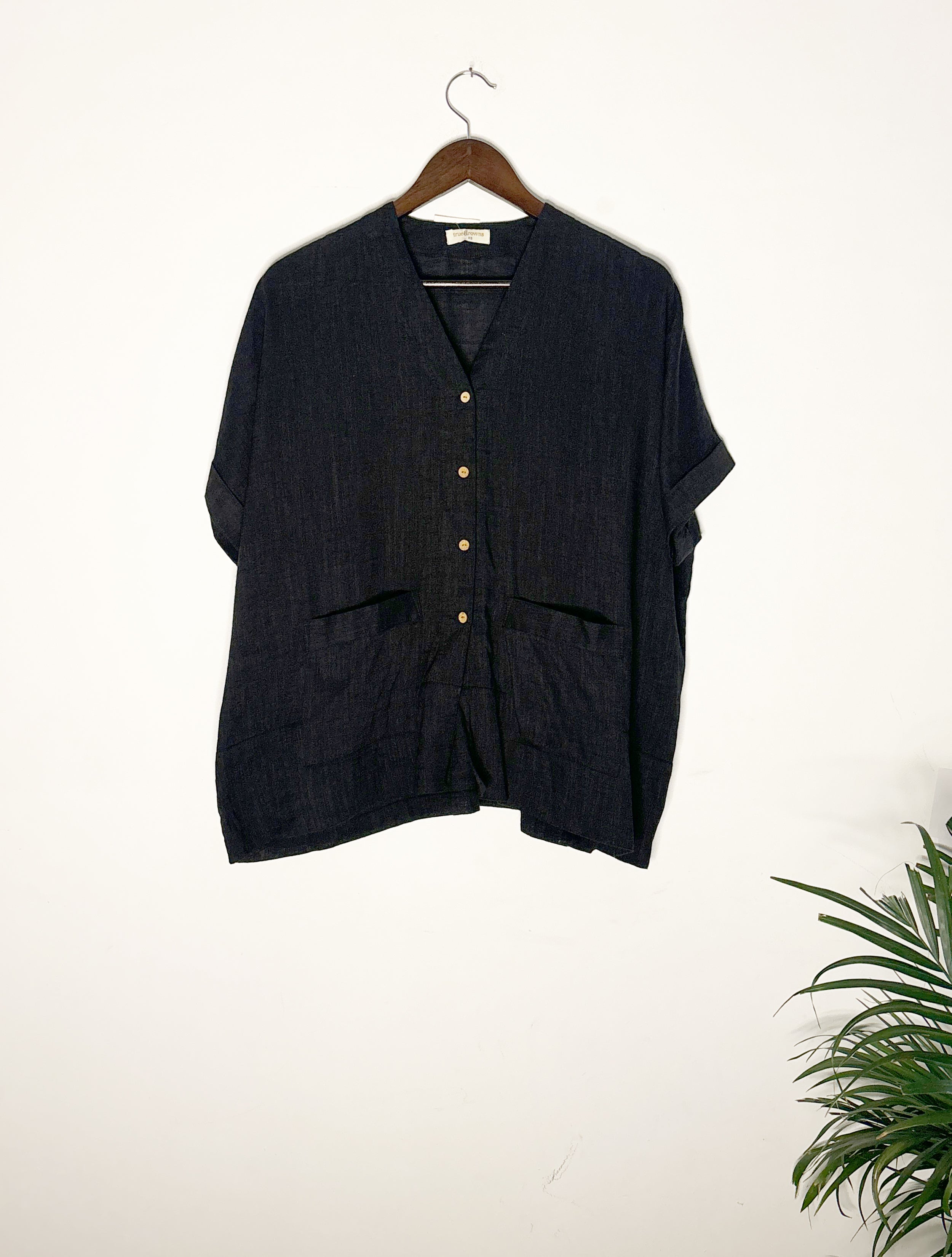 trueBrowns Black Slub Shirt Top - Distacart