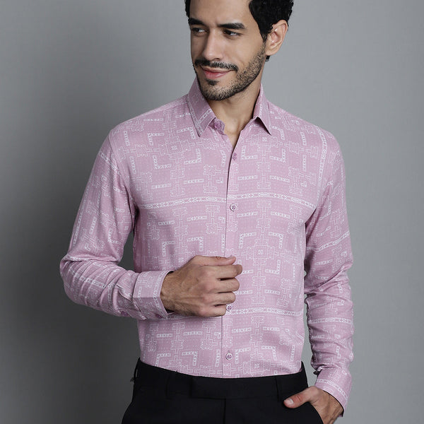 Jainish Men's Geomatric Printed Formal Shirts - Magenta - Distacart