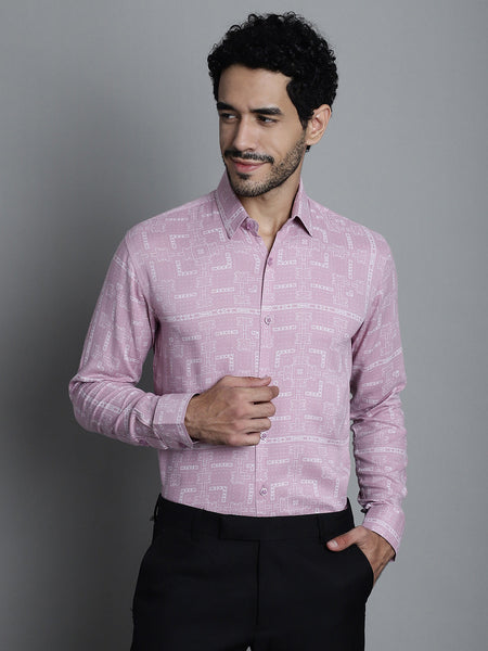 Jainish Men's Geomatric Printed Formal Shirts - Magenta - Distacart