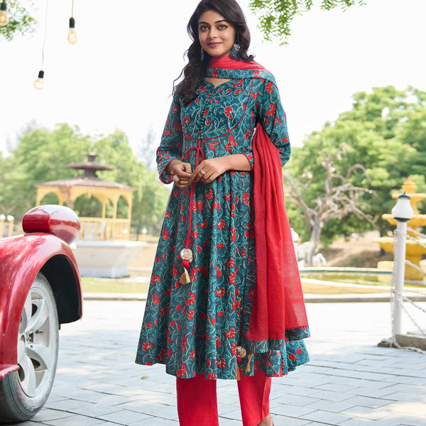 BulBul Anupama Cotton Blue Kurta Set with Dupatta