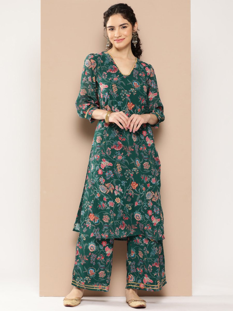 Ahalyaa Women Floral Printed Regular Gotta Patti Kurta with Palazzos - Distacart