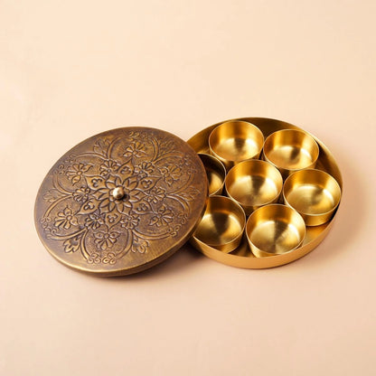 Antique textured brass condiments box