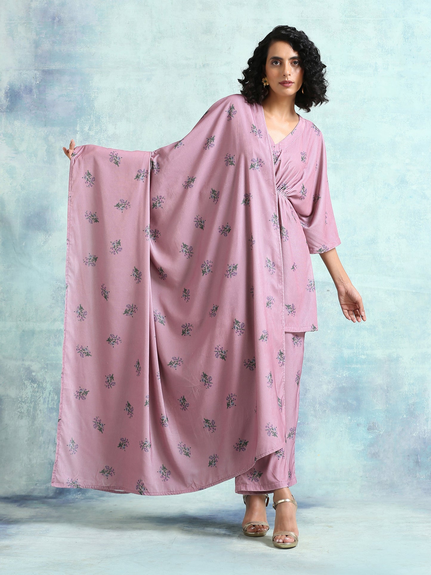 trueBrowns Light Mauve Printed Velvet Shawl - Distacart