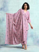 Thumbnail for trueBrowns Light Mauve Printed Velvet Shawl - Distacart