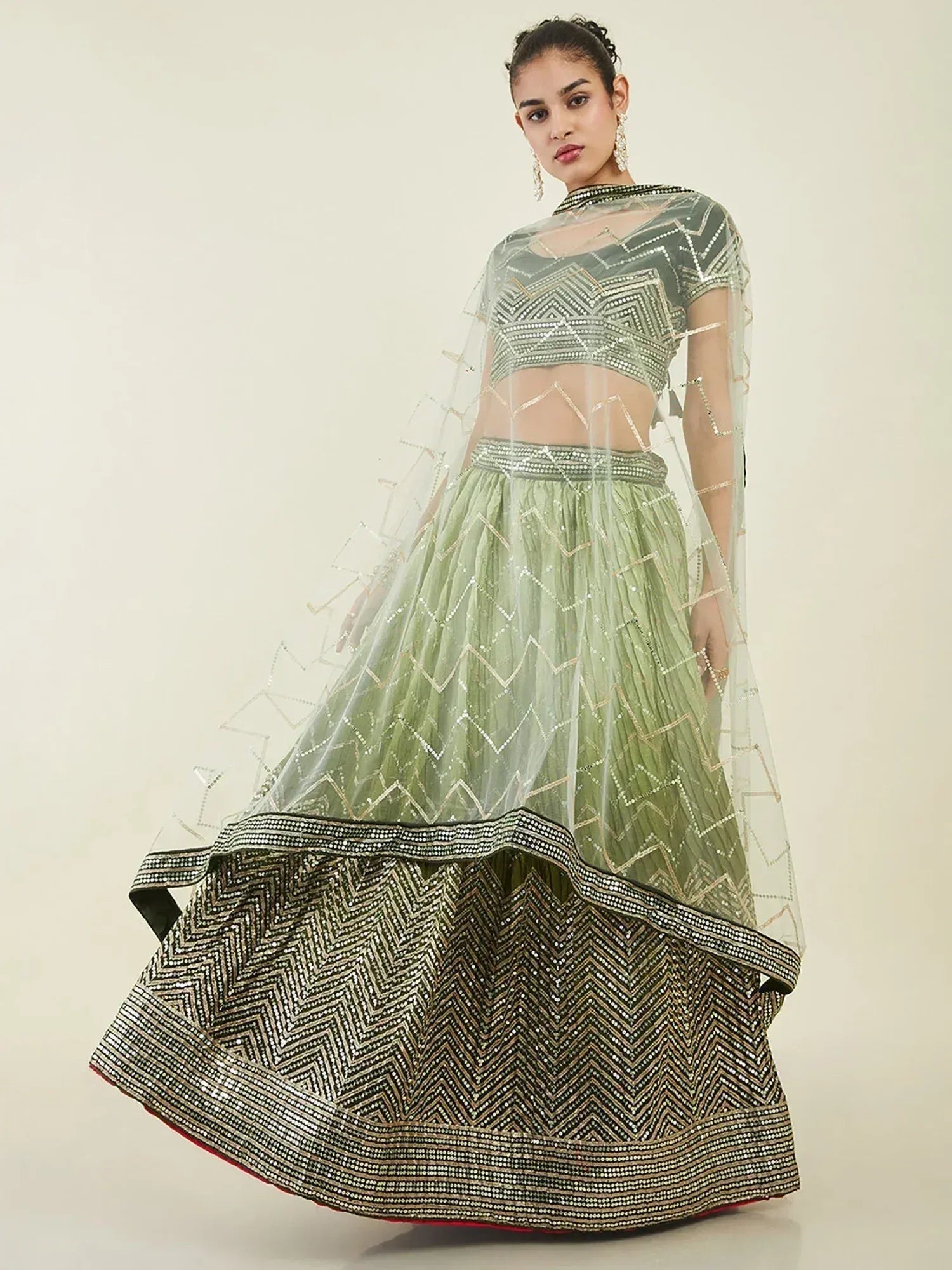 Tulsi Art Fascinating Green Sequins Art Silk Mehendi Wear Lehenga Choli - Dista
