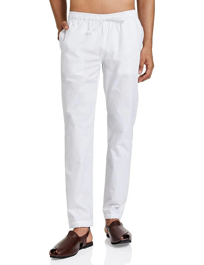 Fabmade Men's White Cotton Linen Pyjama - Distacart