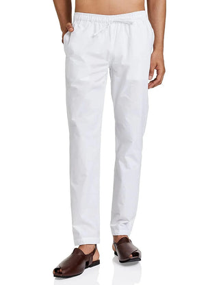 Fabmade Men's White Cotton Linen Pyjama