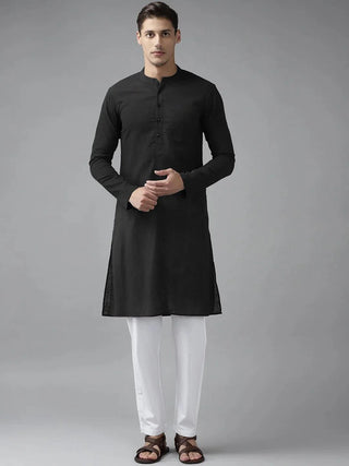 Fabmade Men Z-Black Cotton Linen Kurta Pyjama