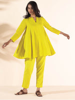 Thumbnail for trueBrowns Lime Cotton Dobby Flared Co-ord Set - Distacart
