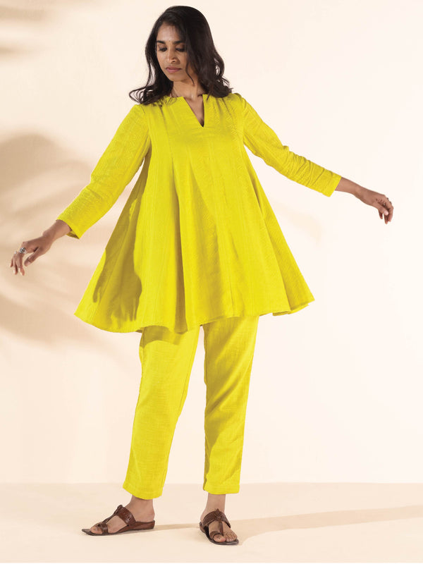 trueBrowns Lime Cotton Dobby Flared Co-ord Set - Distacart