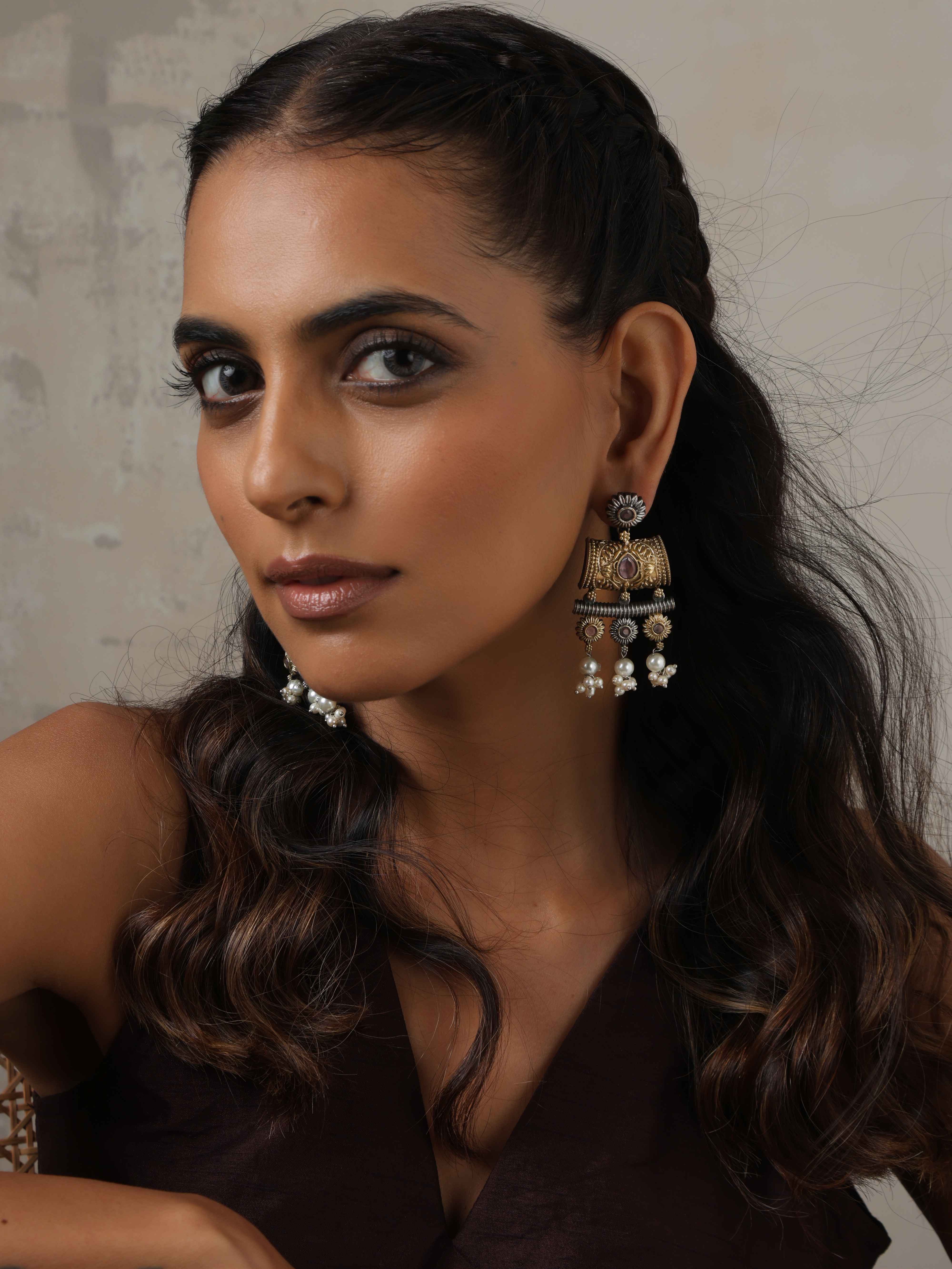 trueBrowns Silver Gold Tone Dangle Earrings - Distacart