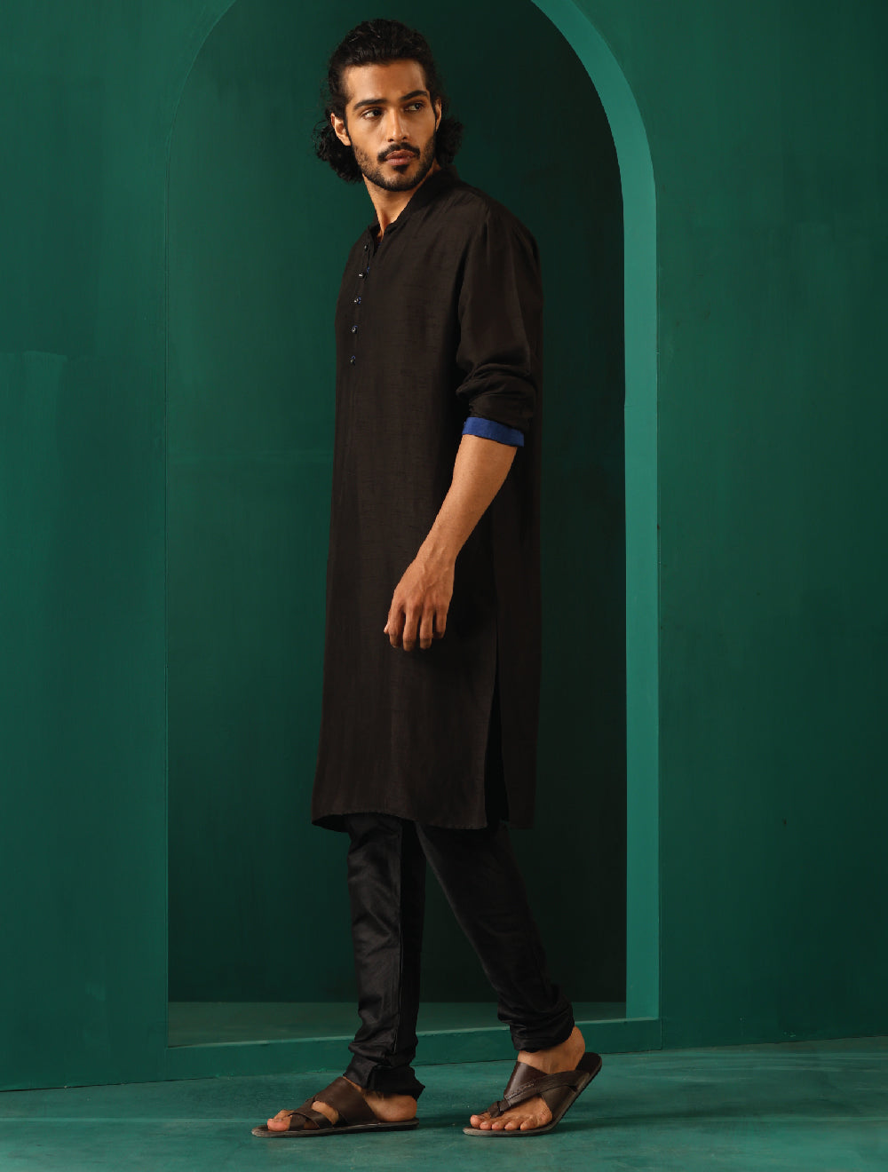 trueBrowns Men's Black Silk Long Kurta - Distacart