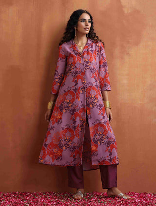 trueBrowns Purple Print Shirt Kurta Set - Distacart