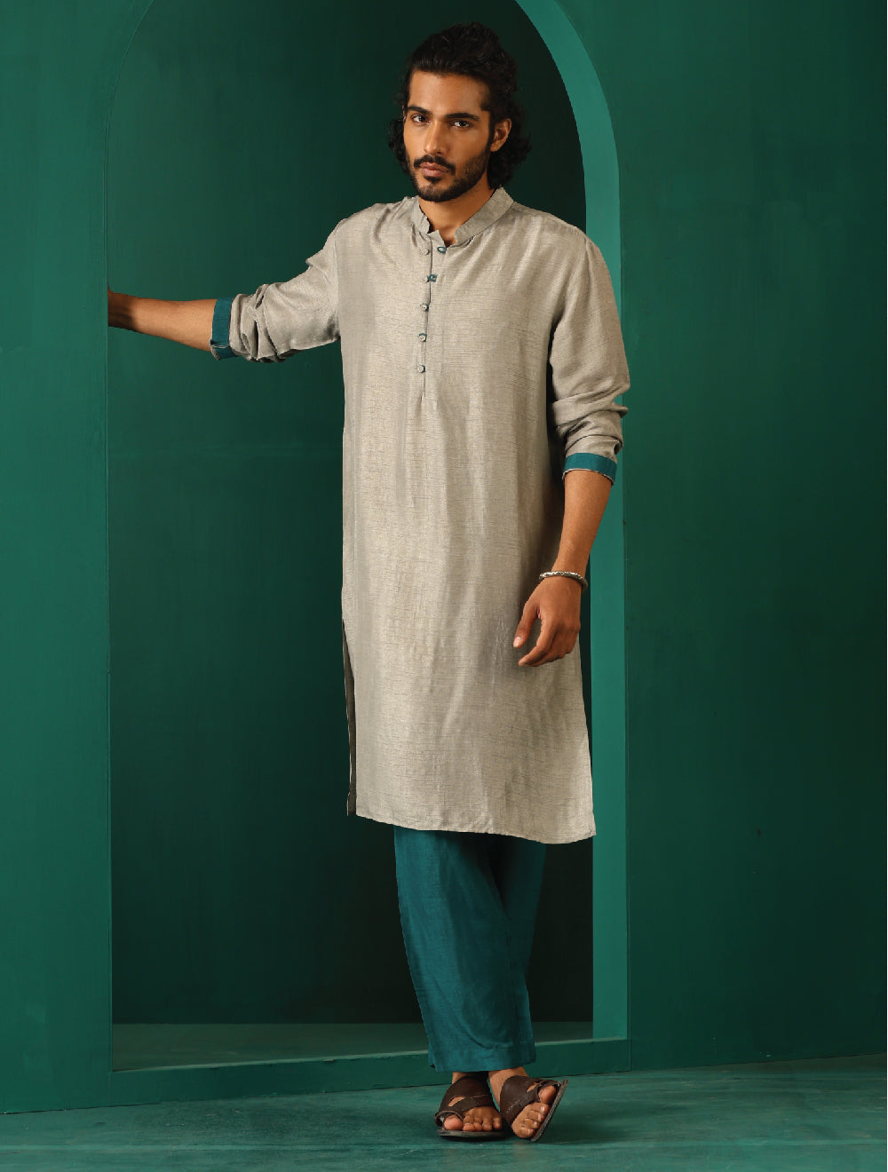 trueBrowns Men's Grey Silk Long Kurta - Distacart