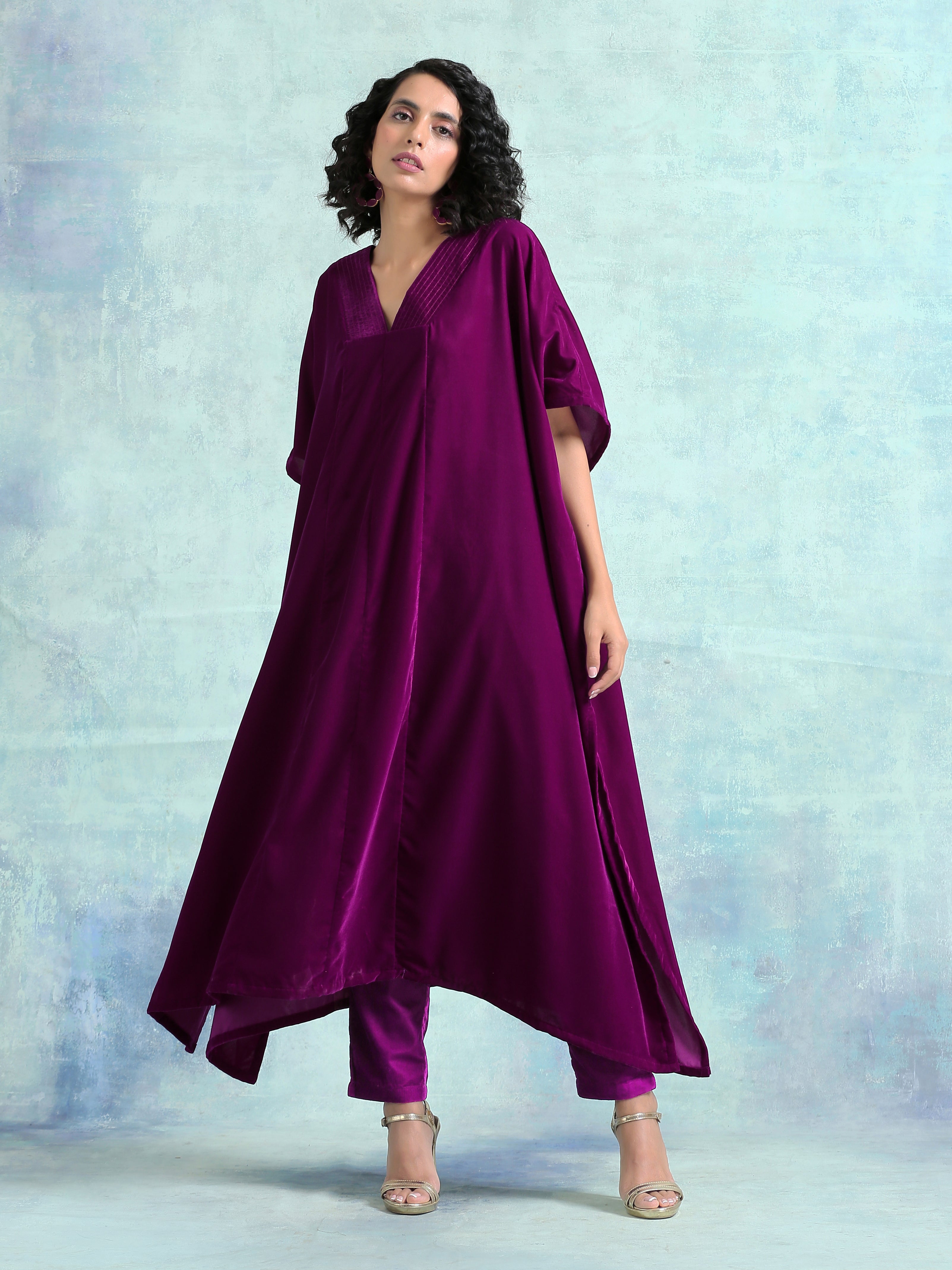 trueBrowns Wine Velvet Kaftan Kurta - Distacart