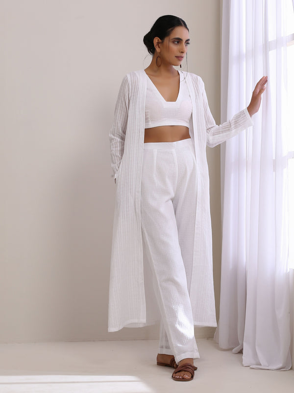 trueBrowns White Dobby Overlay Jacket Blouse Pant Set - Distacart