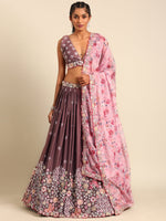 Thumbnail for House of Panchhi Rose Gold Chinon Sequins Embroidery Lehenga Choli & Dupatta - Distacart