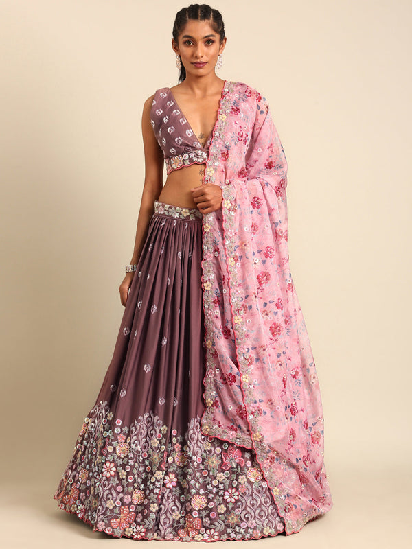 House of Panchhi Rose Gold Chinon Sequins Embroidery Lehenga Choli & Dupatta - Distacart