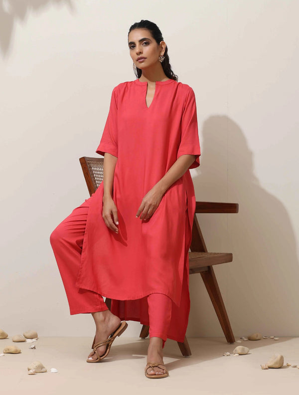 trueBrowns Coral Viscose Kurta Pant Set