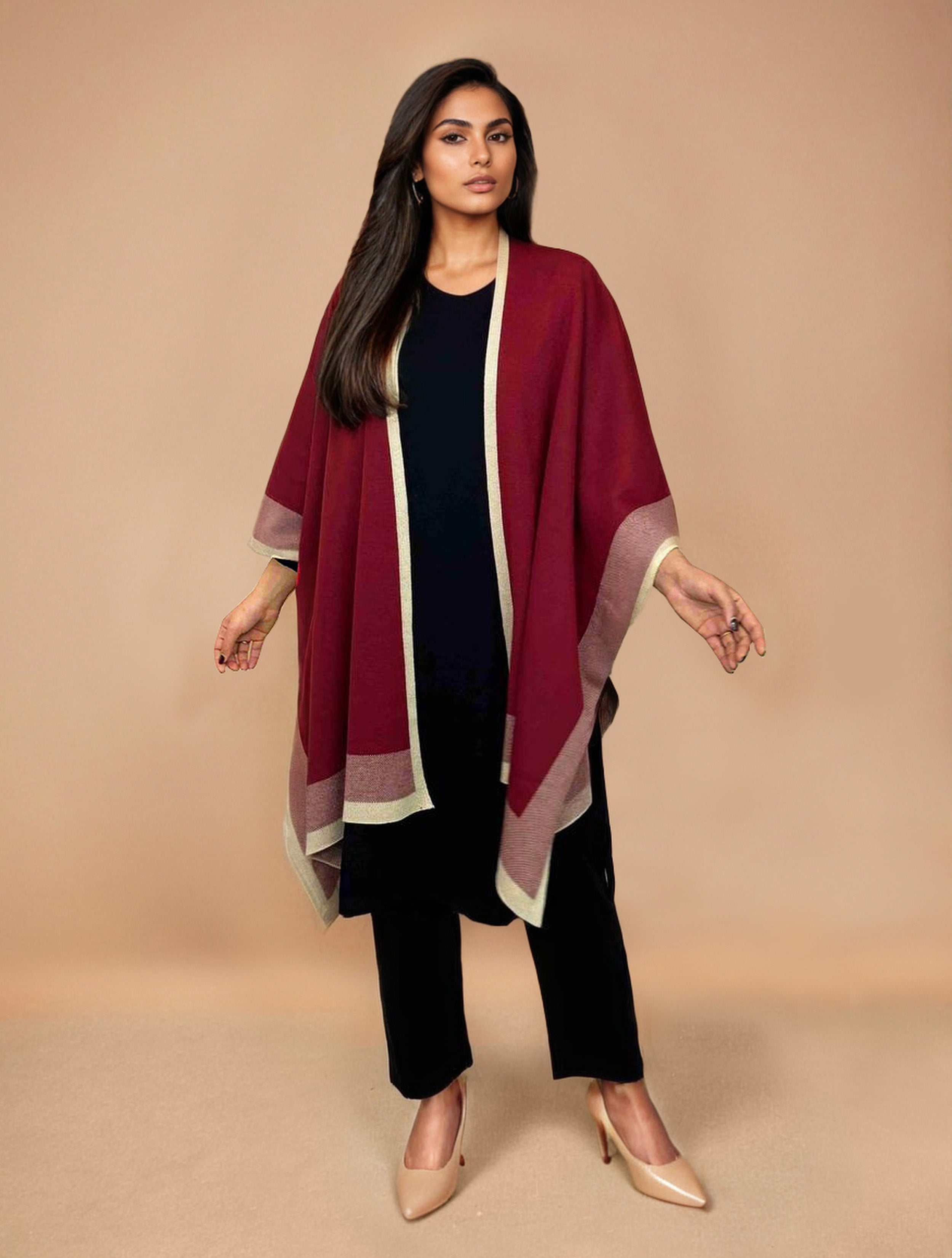 trueBrowns Maroon Woollen Kaftan Cape - Distacart